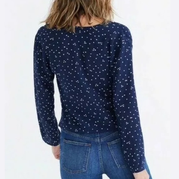 Madewell Silk Faux Wrap Blouse Navy Hearts - Picture 2 of 8